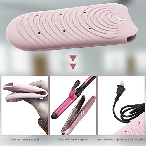 Heat Insulating Silicone Mat Pouch for Hair Styling Tools, Curling & Flat Irons Anti-Slip Travel Cover, Small Portable Straightener Pad for Curler Wands Storage, Hot Waver (Pink) - Image 5