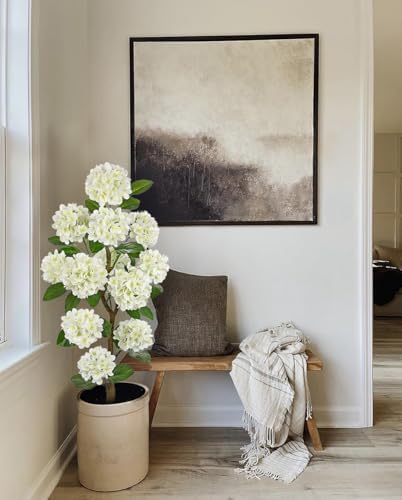 4FT White Hydrangea Artificial Flowers Tree Large Real Touch Faux Silk Hydrangea Plants Potted Fake Flower in White Pot for Home Indoor Outdoor Front Porch Garden Entrance Living Room Decor, 2 Pack - Image 5