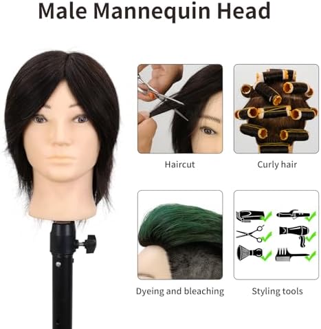 Male Mannequin Head 8 Inch Barber Mannequin Head for Cutting and Styling with Desktop Stand (Natural Black) - Image 2
