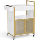 BarberPub Rolling Salon Cart with Power Outlet, Barber Trolley with Metal Tool Holder & Storage Cabinet, Beauty Salon Equipment with Mesh Doors for Hair Stylist 2087(White) by BarberPub