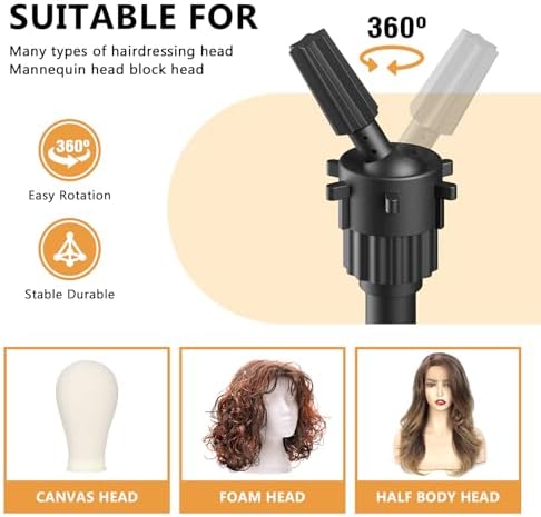 Wig Head Stand 50 Inches, Height Adjustable Tripod Wig Stand, Salon Mannequin Head Stand with Anti-Slip Base for Styling, Wig Display Barber Training, Beauty School​ (Black) - Image 2