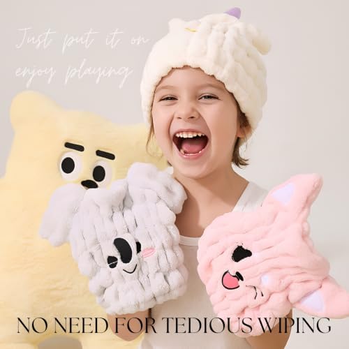 Hair Towel Wrap for Kid, Pink Fox Toddler Dry Head Cap Absorbent Quick - Image 4