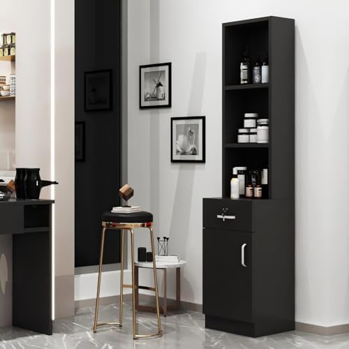 Paddie Wall Mount Barber Salon Stations for Hair Stylist, Hair Stylist Salon Equipment Set Beauty Spa Furniture with Shelves/Lockable Drawers/Storage Cabinet (Black3) by Paddie