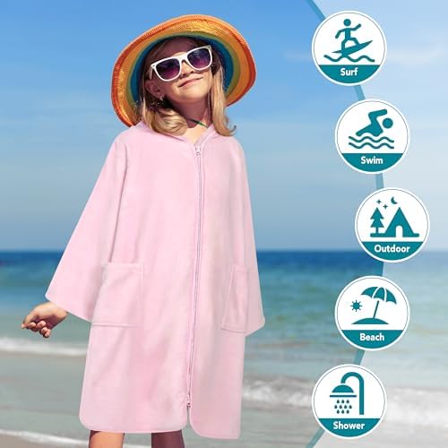 SUN CUBE Kids Hooded Towel Robe, Zip-Up Fleece Swim Cover Up, Ages 7-12 - Image 5