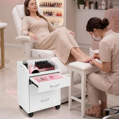 Salon Trolley Cart with 3 Drawer, Open Top Tray, Compact Rolling Salon Cart - Image 3