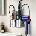 Hair Tools Organizer 5-in-1, Bathroom Hair Dryer Holder Wall Mount Adhesive, Hot Tools Holder Storage Metal with 2 Removable Cups, Blow Dryer Holder for Flat-Curling Iron, Brushes(Silver) by LOXSUN