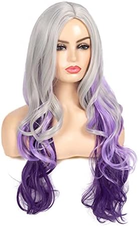 Long Curly Wavy Silver Grey to Purple Wig Side Part Natural Looking Synthetic Cosplay Wig for Women - Image 4