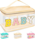 Chenille Letter Clear Makeup Bags Baby Pouch, Preppy Patch Makeup Bag Zipper with Handle, Transparent PVC & Nylon Waterproof Glitter Cosmetic Handbag Travel Toiletry Storage for Women Girl(BABY-Beige) by izuzta