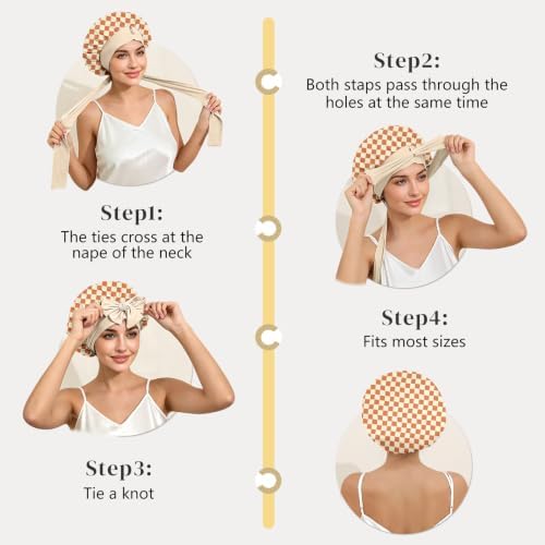 ZIMASILK 100% Mulberry Silk Bonnet for Sleeping Women Long Hair, Checkered - Image 6