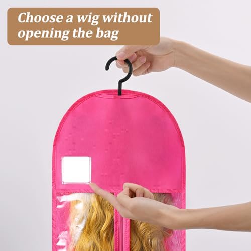 6Pcs Extra Long Wig Storage Bags with Hanger Hair Extension Wig Storage Hanger Bags for Multiple Wigs with Tags Organizer Dust-Proof Home Travel Closet Wigs & Accessories (Pink 31.5in) - Image 6