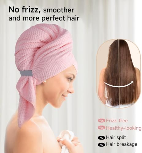 Microfiber Hair Wrap Towel for Women, Quick-Dry & Absorbent (2 Pack, Pink) - Image 4