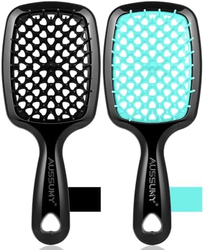 2 Pack Vented Detangling Hair Brush - Detangler Hairbrush with Soft Bristles for Effortless Tangle Free - Ideal for Wet Dry or Damaged Hair for Women Men Kids -Mixed Colors by Aussumy