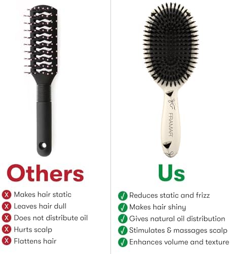 FRAMAR Soft Boar Bristle Hair Brush For Women, Boars Hair Brush For Women - Image 4