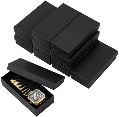 PH PandaHall 10pcs Paper Watch Storage Box,5.2"x2.3"x1.3" Black Cardboard Single Watch Gift Box with Sponge Striped Textured Watch Display Holder for Watch Bracelet Jewelry Display Packing by PHPandaHall