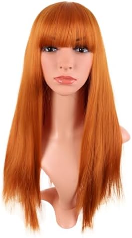 MapofBeauty 24 Inch Long Straight Flat Bangs Party Cosplay Wig,Light Orange by MapofBeauty