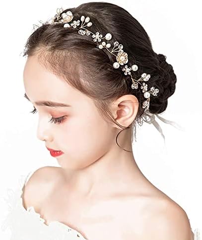     , Princess Headpiece White Flower Headband Pearl Hair Dress for Girl and Flower Girls Cute Bridal Wedding Hair Band by PRDGIRL
