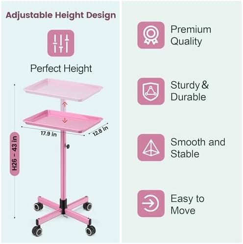 Salon Rolling Tray with Wheels, Adjustable Hair Stylist Cart for Tools - Image 2