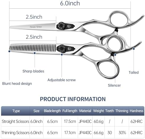 Professional Hair Cutting Scissors, 6.0 inch, Suitable for All Hair Types (SET) - Image 4