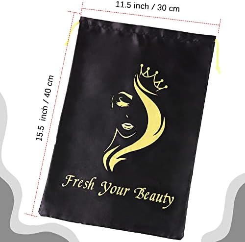 Silk Satin Pouches with Drawstring - Soft Hair Packaging Bags for Bundles, Wigs, Tools & Salon Use (6 PCS Black) - Image 3