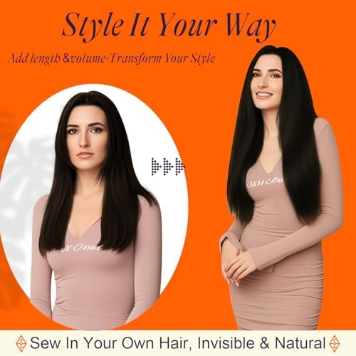 Full Shine Weft Hair Extensions Human Hair Jet Black 22 Inch 105g - Image 5