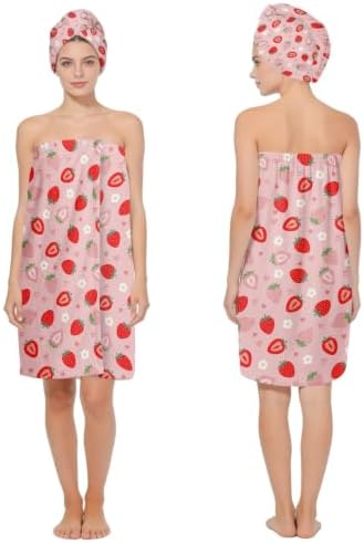 Absorbent Bath Towel Wrap Set (32 X 60 in), Pink Strawberry Towel by HEIFAM