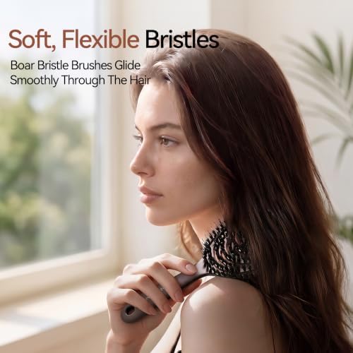 Boar Bristle Slick Back Hair Brush for Women, Detangler Brush For Fine Hair - Image 4