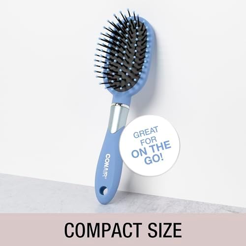 Conair Velvet Touch oval cushion hair brush - Travel Hairbrush- Detangling - ideal for curly or straight styles - detangler brushes - women or men - Sky Blue - Image 3