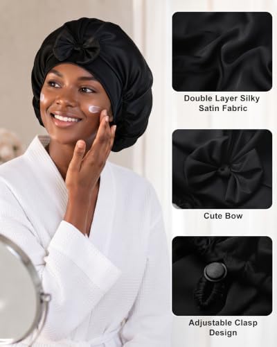 AWAYTR Satin Bonnet for Sleeping, Adjustable Bow Sleep Cap for Women - Image 3