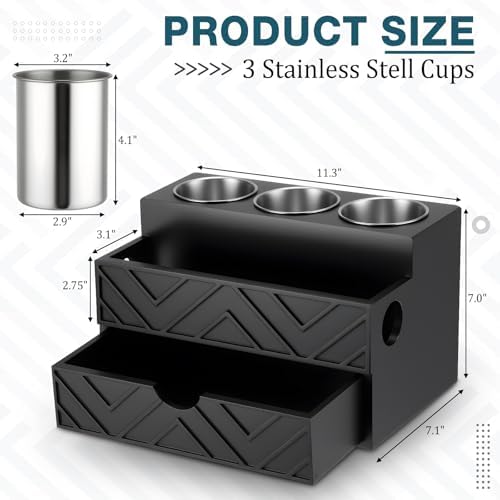 Hair Tool Organizer Countertop with Drawer Blow Dryer Holder, Black - Image 2