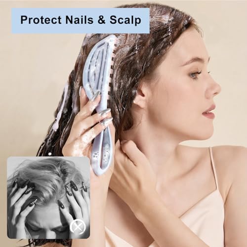 RHOS Scalp Massager Shampoo Brush, Scalp Brush with Handle (Blue) - Image 3