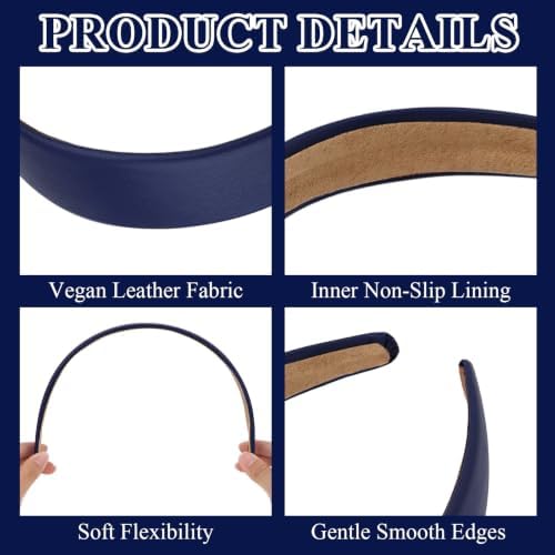 Navy Headband 1 Inch Faux PU Leather Hairband for Women and Girls - Image 3