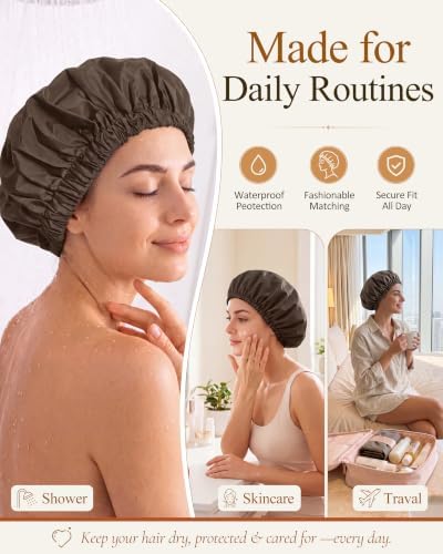 Edoneery Shower Caps for Women Reusable Waterproof, Shower Hair Cap - Image 4