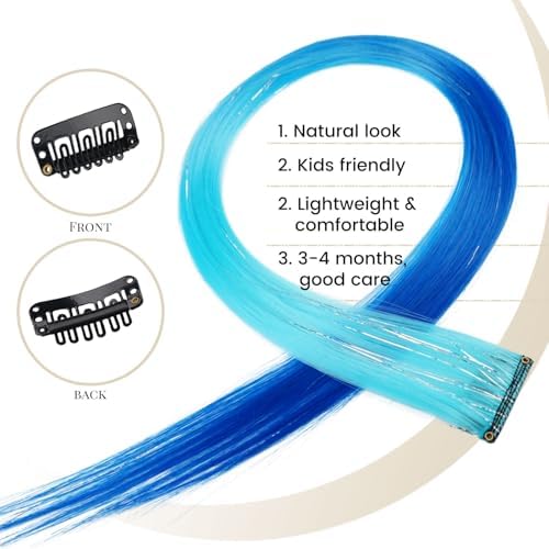 14 Pcs Colored Clip in Hair Extensions Highlights Gradient Mix Tinsel - Image 4