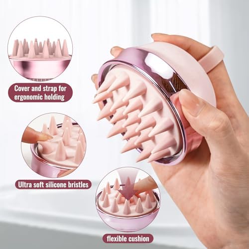 SHINLEA 2 in 1 Scalp Massager Hair Growth,Scalp Scrubber with Soft Silicone Bristles for Dandruff Removal,Shampoo Brush for Exfoliation,Head Massager for Both Wet and Dry Use (Pink) - Image 4