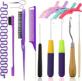 Nalexmi Crochet Hooks for Hair, 15 PCS Latch Hook Crochet Needle Set for Braiding, Locs, Dreadlocks and Passion Twist Extensions, with Tail Comb and Duckbill Hair Clips, Purple Styling Kit by Nalexmimeetyousweet
