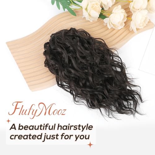 Flufymooz Ponytail Extension, 12" Short Claw Ponytail Extension Wavy Curly Jaw Clip in Pony tails Hair Extension Natural Synthetic Hairpiece for Women (Black Brown) - Image 2