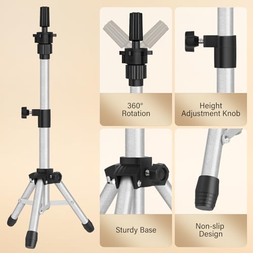 ZQIAN BEAUTY Wig Stand Tripod, 25 Inch Adjustable Mannequin Head Stand, Wig Head Stand for Training Heads And Canvas Block Head (Silvery, Mannequin Head Not Included) - Image 4
