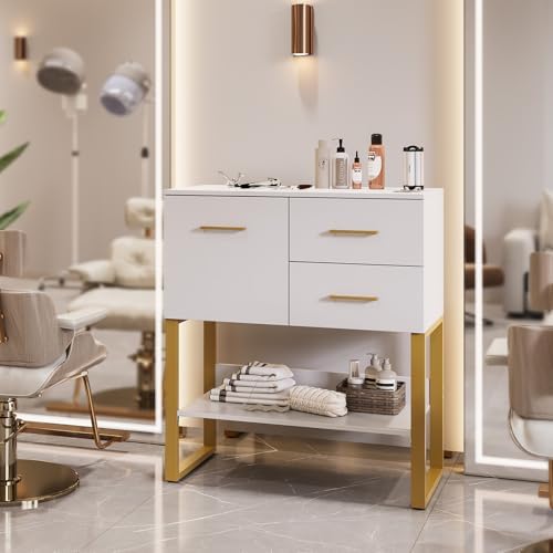 OmySalon Beauty Barber Station, Salon Stations for Hair Stylist, Salon Storage Cabinet with Drawers & Hair Dryer Holders, Styling Station for Spa Dresser Bathroom, White - Image 7