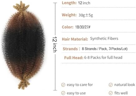 12 Inch Pre-Separated Springy Afro Twist Hair 3 Packs Black Pre-Fluffy Natural Brown Blonde Marley Crochet Hair Suitable for Black Women (1B/30/27, 12 Inch (Pack of 3)) - Image 2