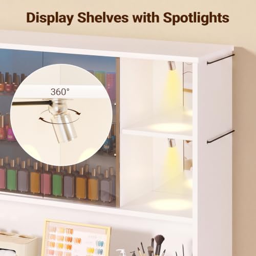Professional Nail Storage Cabinet with LED Display Shelf (White) - Image 4
