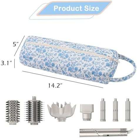 RSRSLEII Quilted Hair Tools Travel Bag with Floral Pattern, Foldable, Blue - Image 4