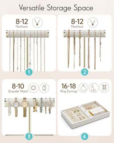 VLANDO Jewelry Organizer, 3 Tier Jewelry Bracelet Necklace Holder with Tray - Image 3