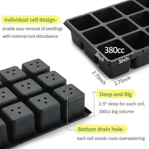 RooTrimmer 10 Pack 18 Cell Seed Starter Trays - 2.9 "Deep 3 Inch Big Cell Plastic Nursery Trays, 20" x 10", for 1020 Flat Trays Seed Germination, Planting Seedlings & Propagation - Image 4