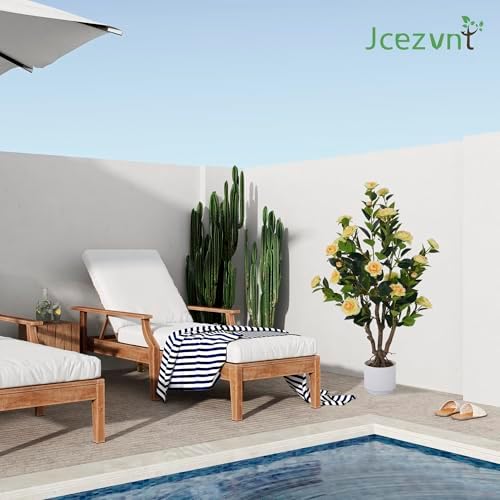 2 Pack Artificial Camellia Tree with White Pot, 38" Faux Potted Plants for Indoor Outdoor Decor, Tall Silk Greenery Plant for Home Offce Living Room Balcony, Yellow - Image 7