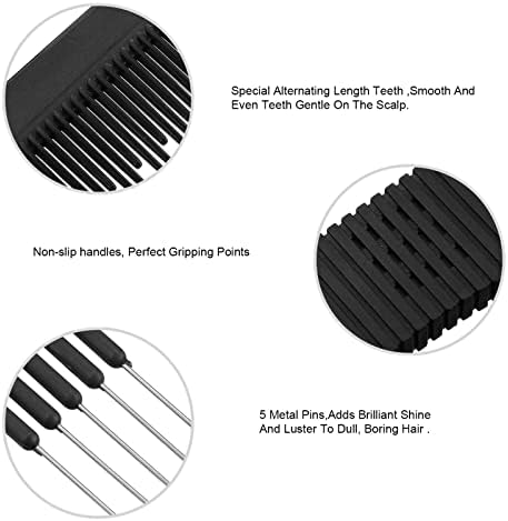 Leinuosen 3 Pack Teasing Combs with Metal Pick, Black - Image 4
