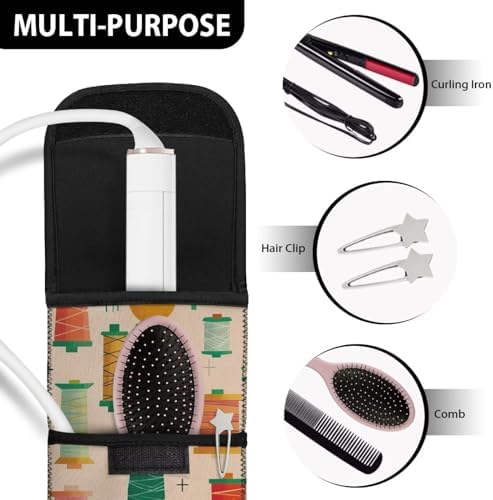 ZOUTAIRONG Heat Resistant Neoprene Curling Iron Holder Cover Bag Portable Flat Iron Holder 15.5 x 5 inch Hair Straightener Storage Pouch for Travel Gym Home Line Print - Image 6