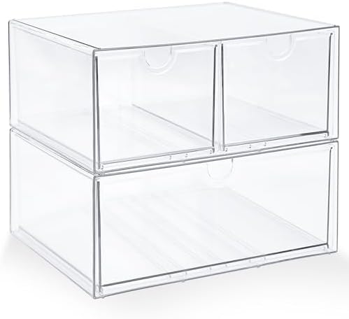 Prsildan Acrylic Drawer Makeup Organizer with 3 Drawers, Clear Stackable Storage for Baby Bottles, Craft, Jewelry & Hair Accessories, Multi-Use for Vanity, Countertop, Office Desk Organization by Prsildan
