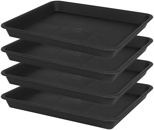 VUWEZ Plant Growing Trays 4 Pack, Plant Tray, 14.5"x11", Heavy Sturdy Plastic Plants Saucer, Seedling Starter Trays, Seed Starter Growing Tray (Black) by VUWEZ