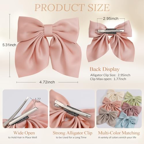 Seiolieliou 6Pcs Hair Bows for Women, Silky Satin Bow Hair Clips for Girls - Image 3
