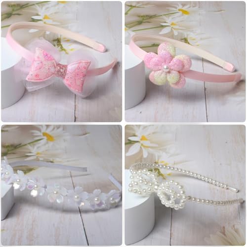Pink Headbands for Girls Non Slip Floral Bow Headband Set 6 Pcs - Image 4